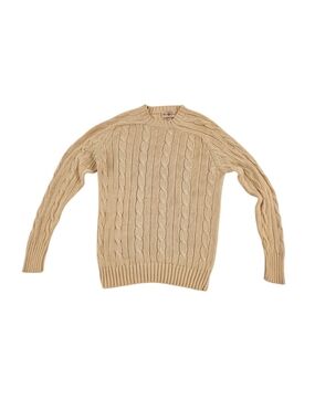 Vtg Cable-Knit Crewneck Cotton Sweater Alan Paine Cream Beige Sz S